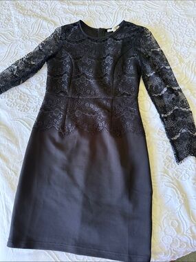 Lace-Top Black Long Sleeve Dress